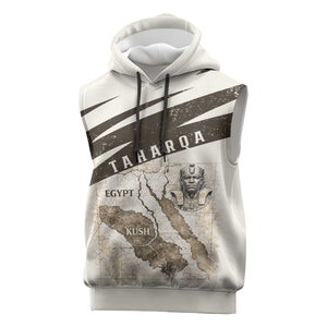 Taharqa Sleeveless Hoodie with Ancient Map Illustration, King of Two Lands Title and Kush Egypt Temple - African Pride