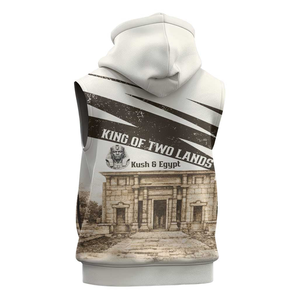 Taharqa Sleeveless Hoodie with Ancient Map Illustration, King of Two Lands Title and Kush Egypt Temple - African Pride