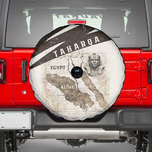 Taharqa Spare Tire Cover with Ancient Map Illustration, King of Two Lands Title and Kush Egypt Temple - African Pride