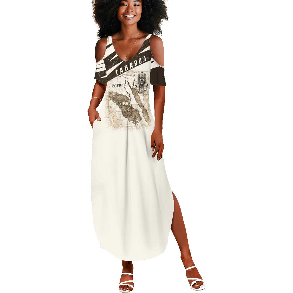 Taharqa Summer Maxi Dress with Ancient Map Illustration, King of Two Lands Title and Kush Egypt Temple - African Pride