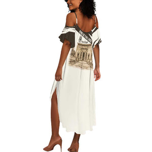 Taharqa Summer Maxi Dress with Ancient Map Illustration, King of Two Lands Title and Kush Egypt Temple - African Pride