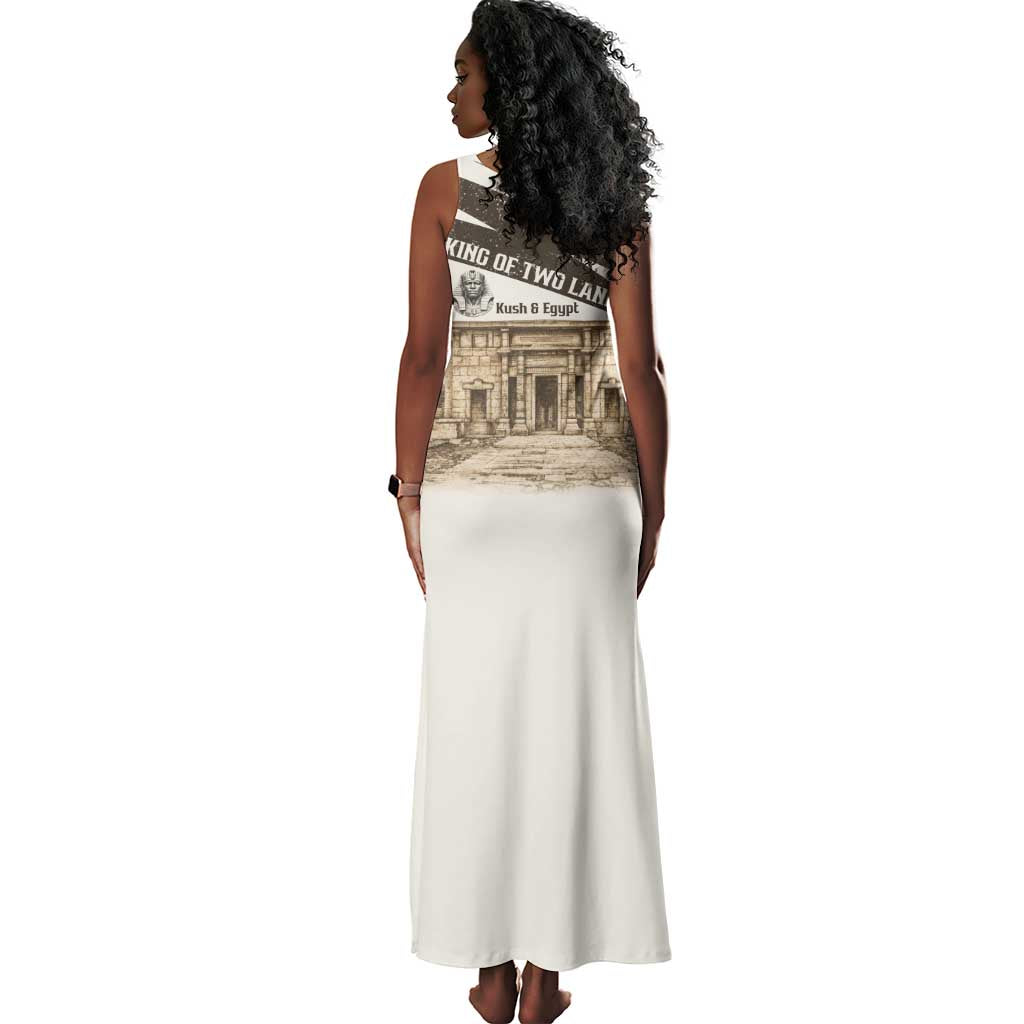 Taharqa Tank Maxi Dress with Ancient Map Illustration, King of Two Lands Title and Kush Egypt Temple - African Pride