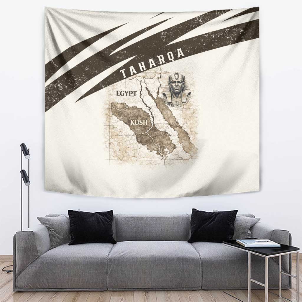 Taharqa Tapestry with Ancient Map Illustration, King of Two Lands Title and Kush Egypt Temple - African Pride