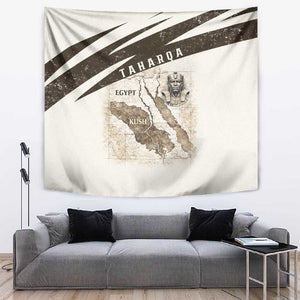 Taharqa Tapestry with Ancient Map Illustration, King of Two Lands Title and Kush Egypt Temple - African Pride