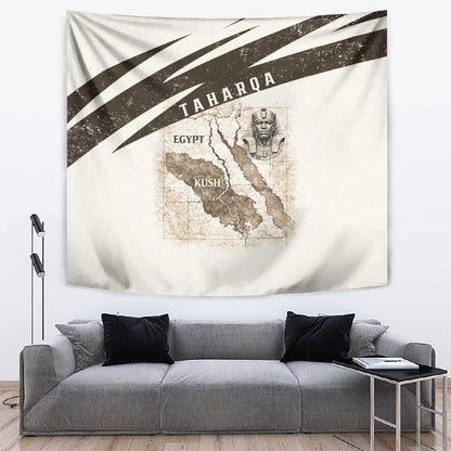 Taharqa Tapestry with Ancient Map Illustration, King of Two Lands Title and Kush Egypt Temple - African Pride