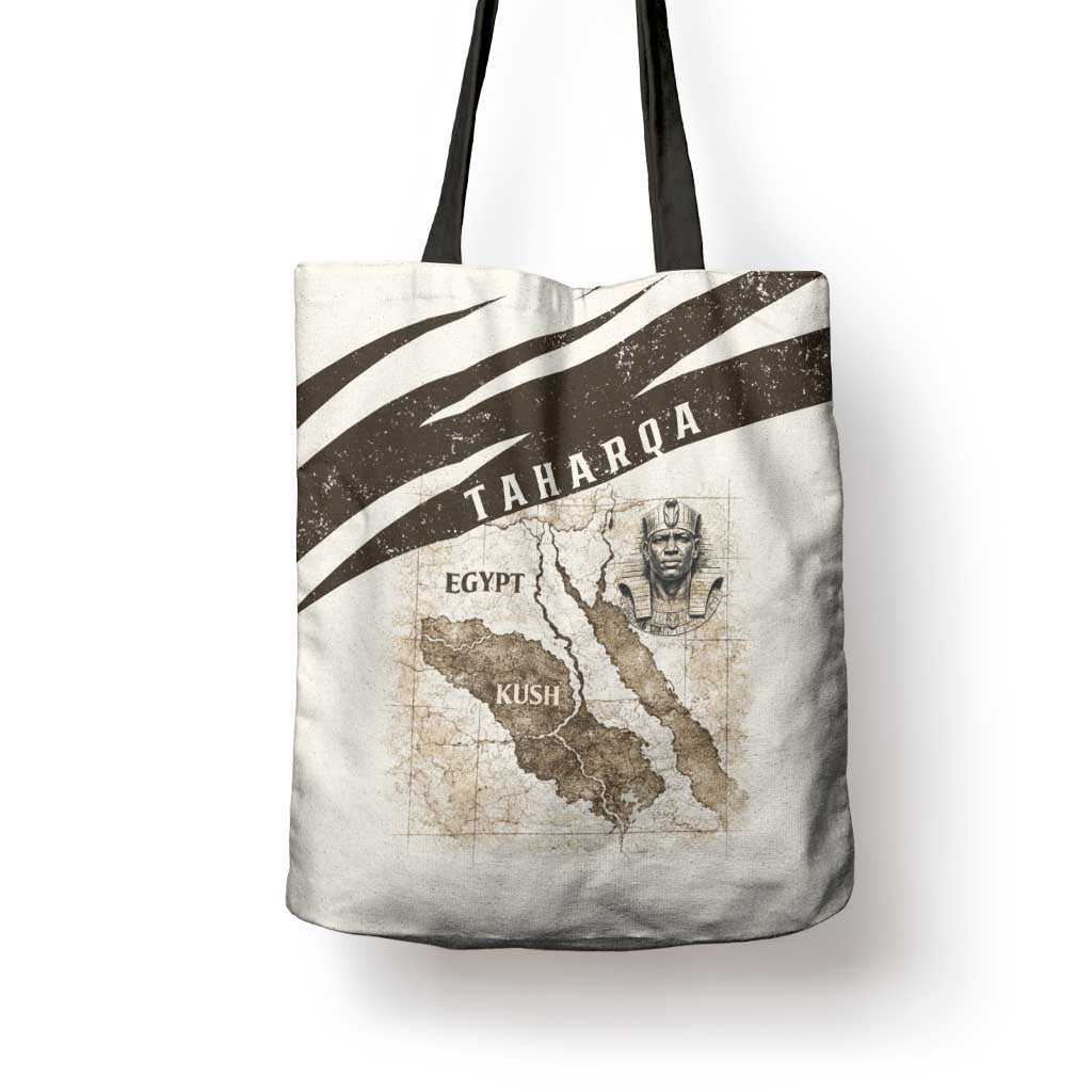 Taharqa Tote Bag with Ancient Map Illustration, King of Two Lands Title and Kush Egypt Temple - African Pride