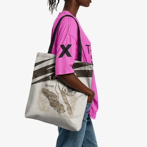 Taharqa Tote Bag with Ancient Map Illustration, King of Two Lands Title and Kush Egypt Temple - African Pride