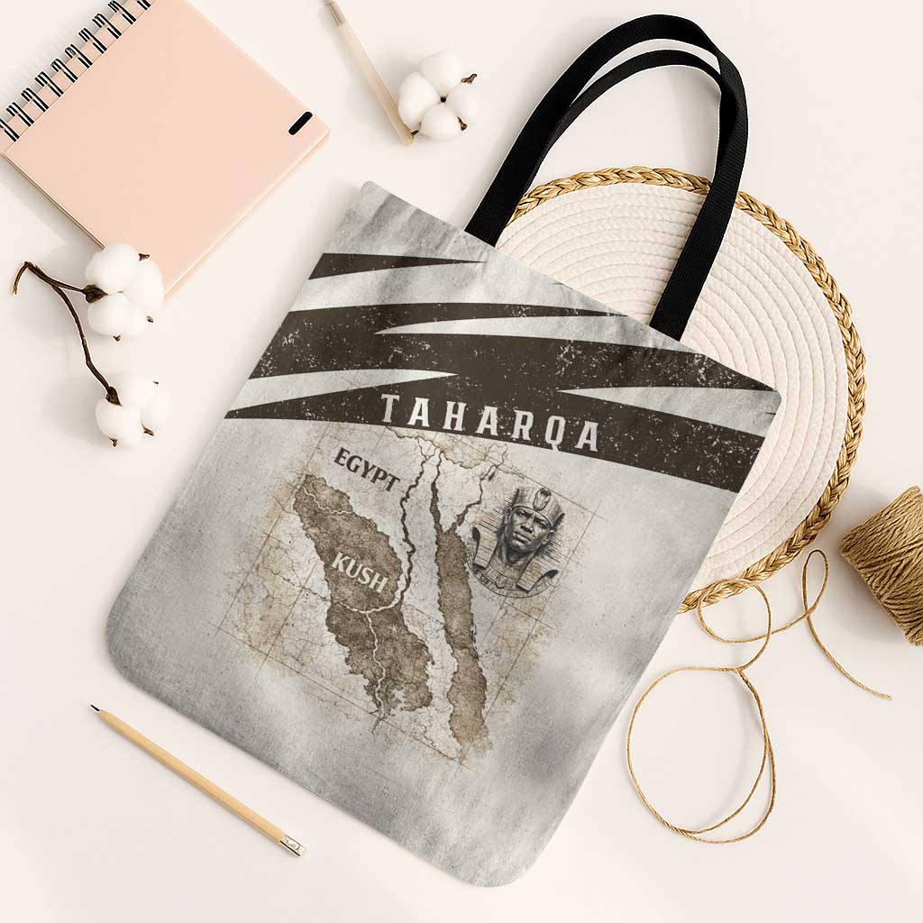 Taharqa Tote Bag with Ancient Map Illustration, King of Two Lands Title and Kush Egypt Temple - African Pride