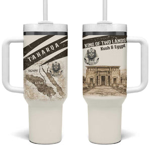 Taharqa Tumbler With Handle with Ancient Map Illustration, King of Two Lands Title and Kush Egypt Temple - African Pride