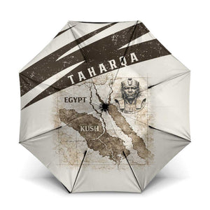 Taharqa Umbrella with Ancient Map Illustration, King of Two Lands Title and Kush Egypt Temple - African Pride