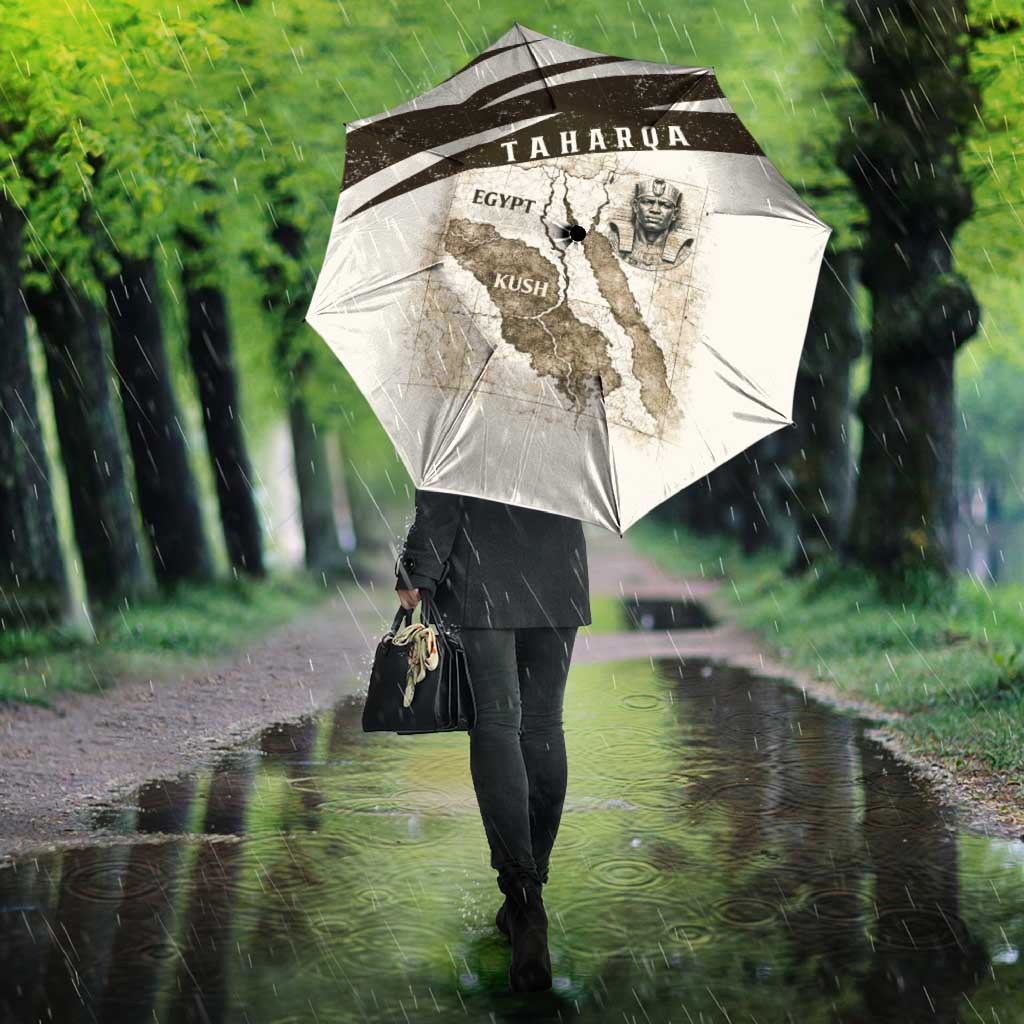 Taharqa Umbrella with Ancient Map Illustration, King of Two Lands Title and Kush Egypt Temple - African Pride