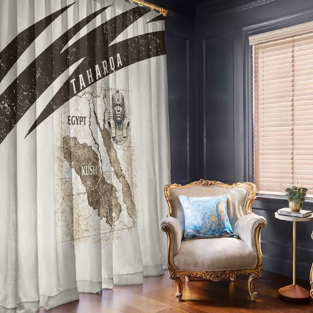 Taharqa Window Curtain with Ancient Map Illustration, King of Two Lands Title and Kush Egypt Temple - African Pride
