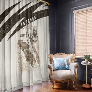 Taharqa Window Curtain with Ancient Map Illustration, King of Two Lands Title and Kush Egypt Temple - African Pride