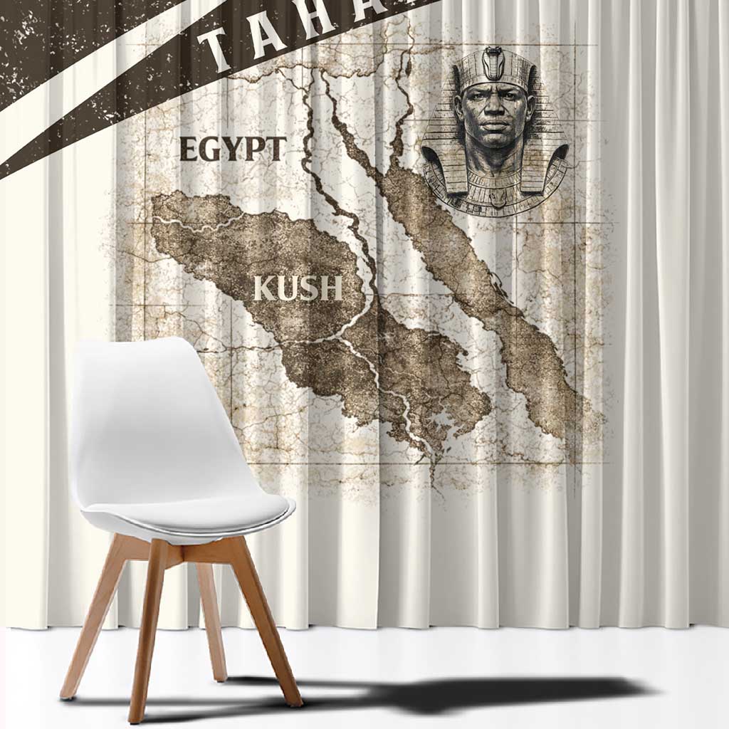 Taharqa Window Curtain with Ancient Map Illustration, King of Two Lands Title and Kush Egypt Temple - African Pride