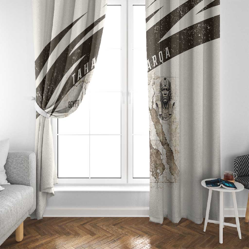Taharqa Window Curtain with Ancient Map Illustration, King of Two Lands Title and Kush Egypt Temple - African Pride
