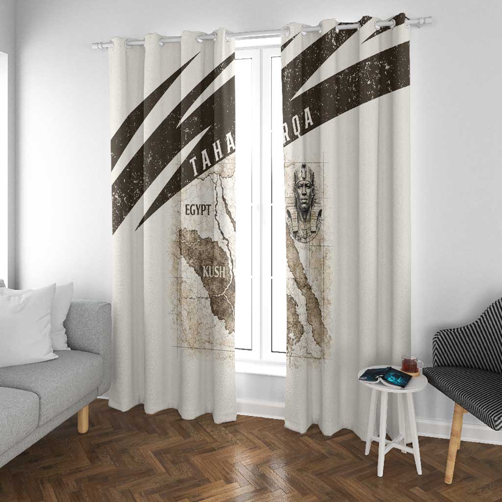 Taharqa Window Curtain with Ancient Map Illustration, King of Two Lands Title and Kush Egypt Temple - African Pride