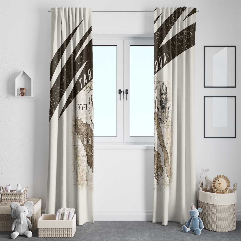 Taharqa Window Curtain with Ancient Map Illustration, King of Two Lands Title and Kush Egypt Temple - African Pride