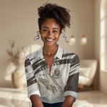 Taharqa Women Casual Shirt with Ancient Map Illustration, King of Two Lands Title and Kush Egypt Temple - African Pride