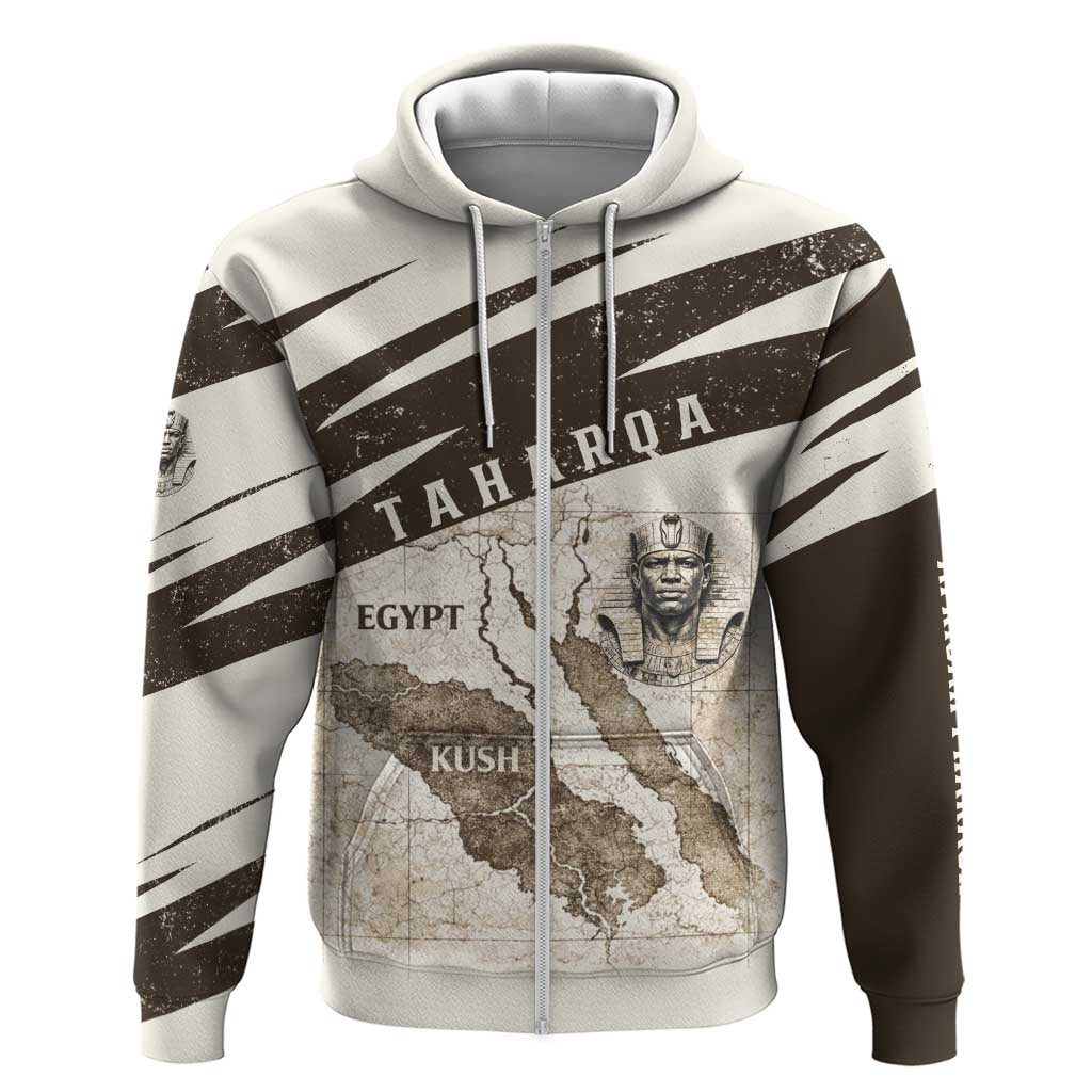 Taharqa Zip Hoodie with Ancient Map Illustration, King of Two Lands Title and Kush Egypt Temple - African Pride