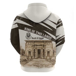 Taharqa Zip Hoodie with Ancient Map Illustration, King of Two Lands Title and Kush Egypt Temple - African Pride
