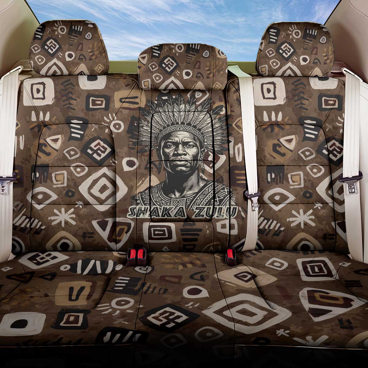 Shaka Zulu Back Car Seat Cover Monochrome Portrait Zulu Kingdom Heritage Unconquered Spirit Warrior Legacy Theme - African Pride
