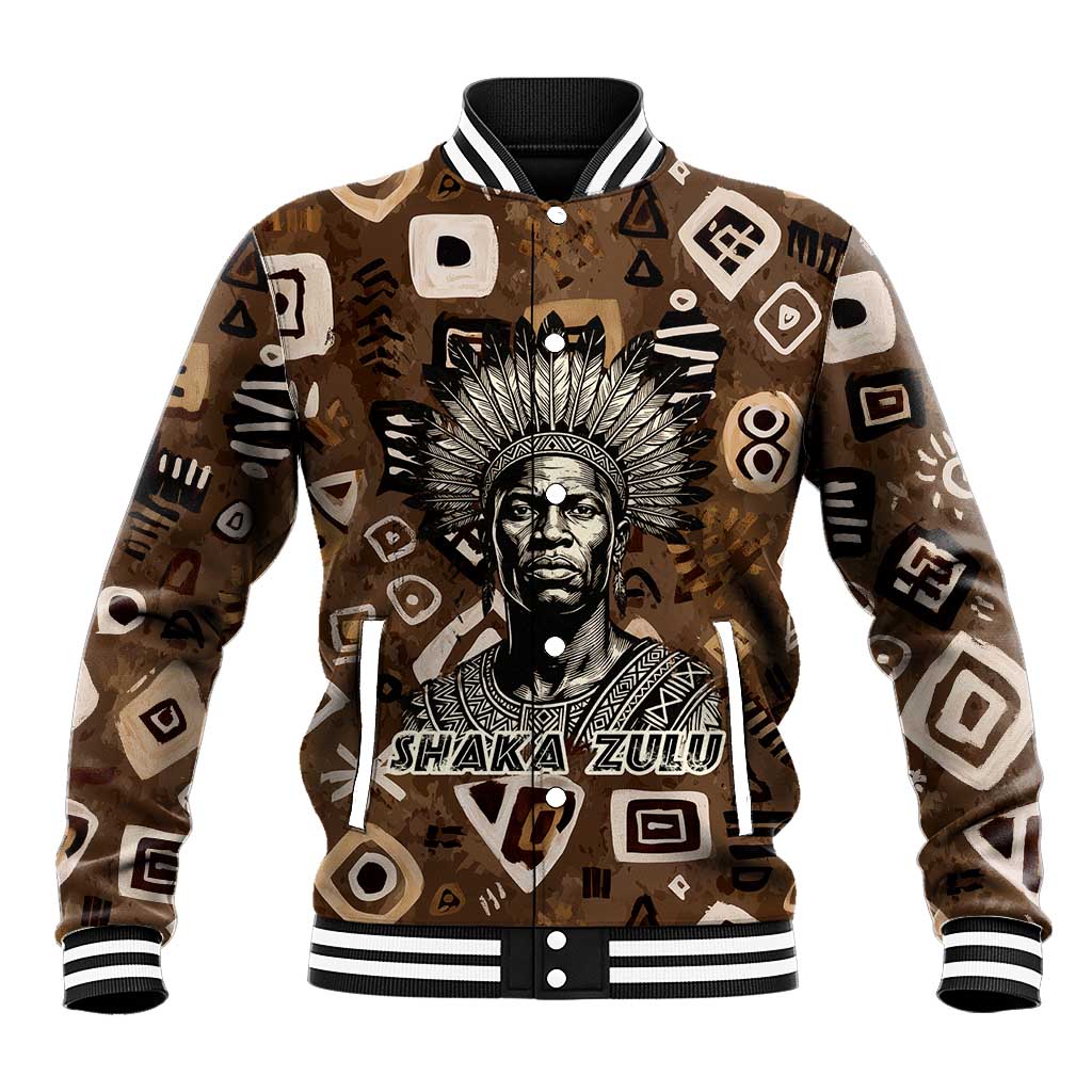 Shaka Zulu Baseball Jacket Monochrome Portrait Zulu Kingdom Heritage Unconquered Spirit Warrior Legacy Theme - African Pride
