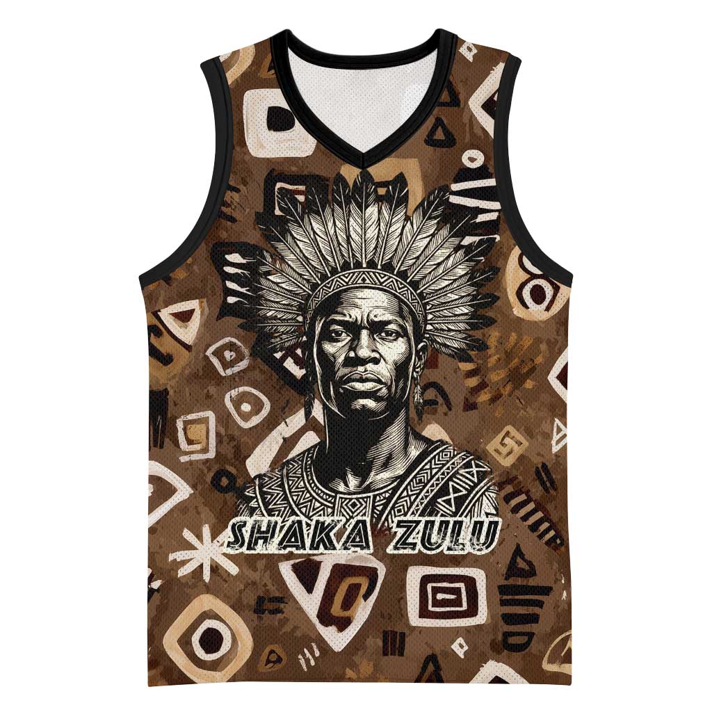 Shaka Zulu Basketball Jersey Monochrome Portrait Zulu Kingdom Heritage Unconquered Spirit Warrior Legacy Theme - African Pride