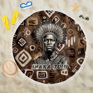 Shaka Zulu Beach Blanket Monochrome Portrait Zulu Kingdom Heritage Unconquered Spirit Warrior Legacy Theme - African Pride