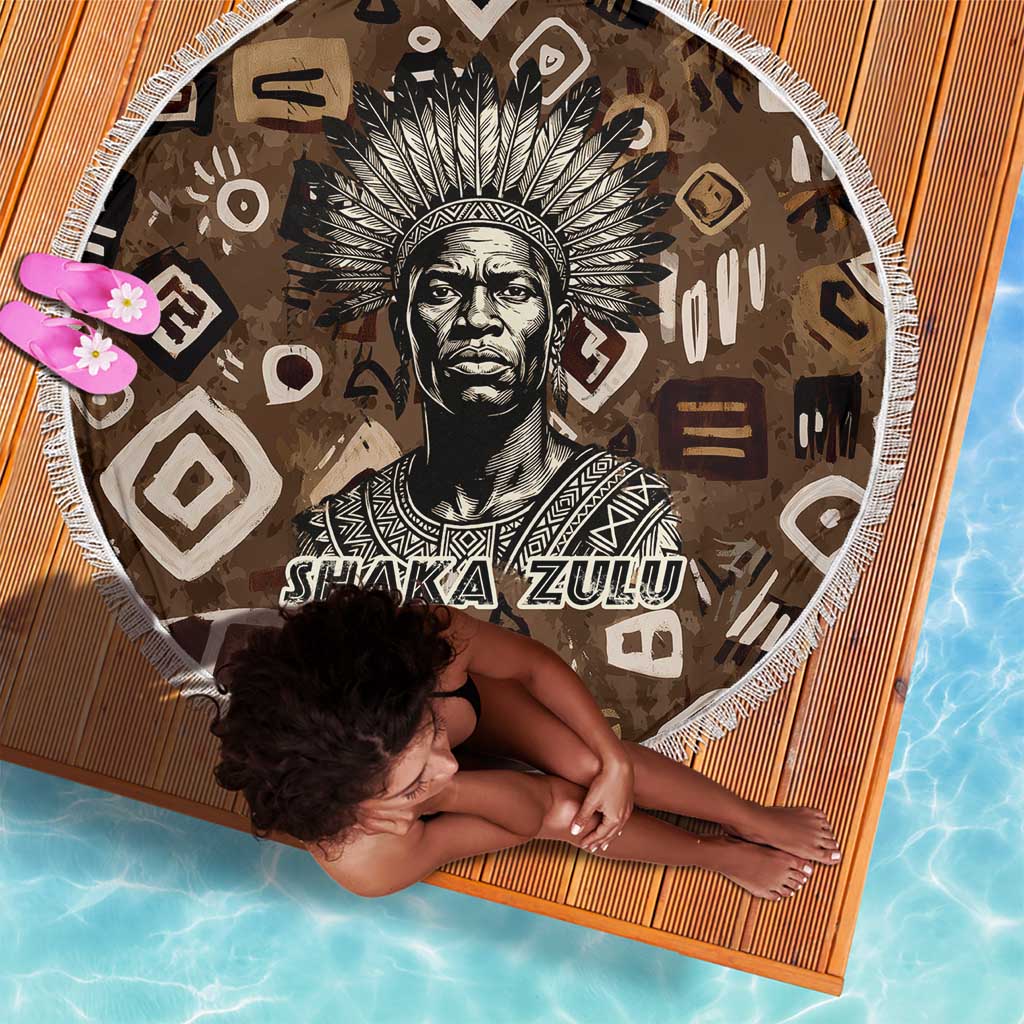 Shaka Zulu Beach Blanket Monochrome Portrait Zulu Kingdom Heritage Unconquered Spirit Warrior Legacy Theme - African Pride