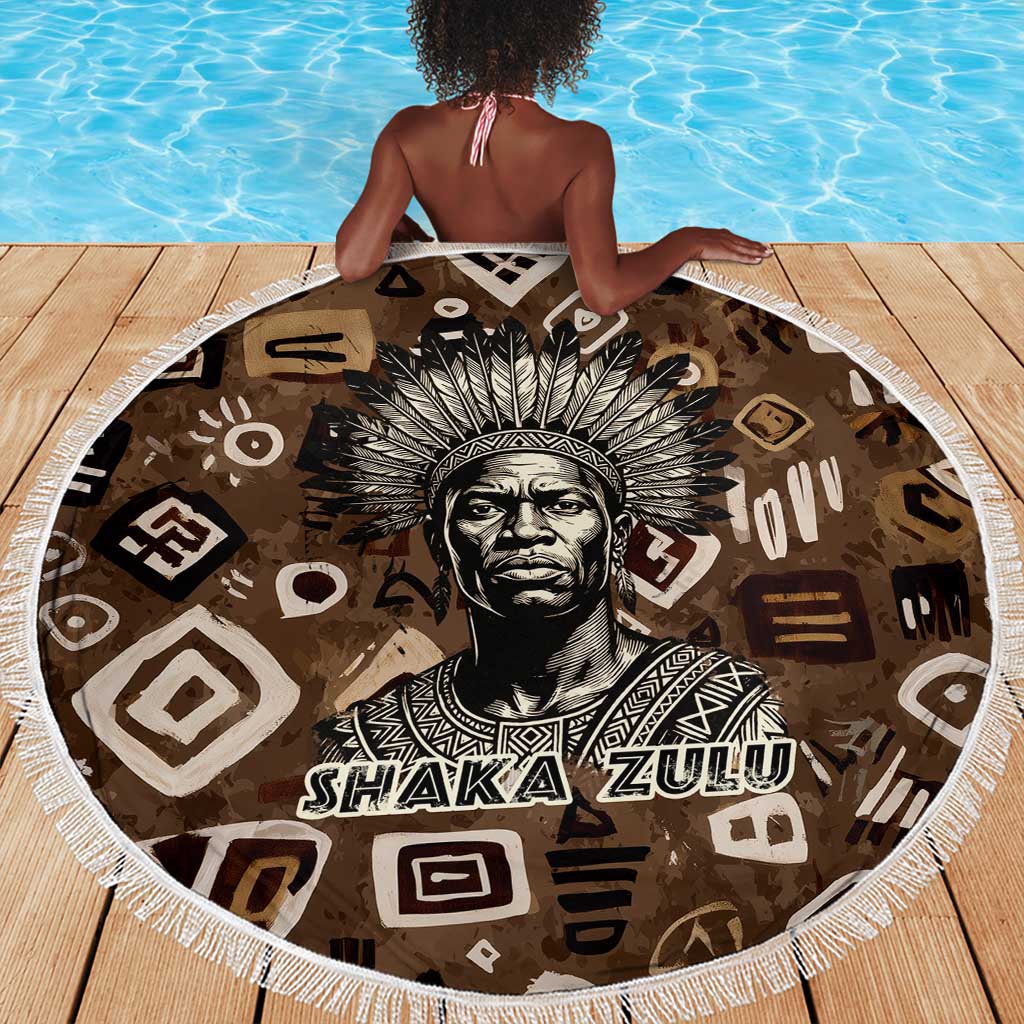 Shaka Zulu Beach Blanket Monochrome Portrait Zulu Kingdom Heritage Unconquered Spirit Warrior Legacy Theme - African Pride