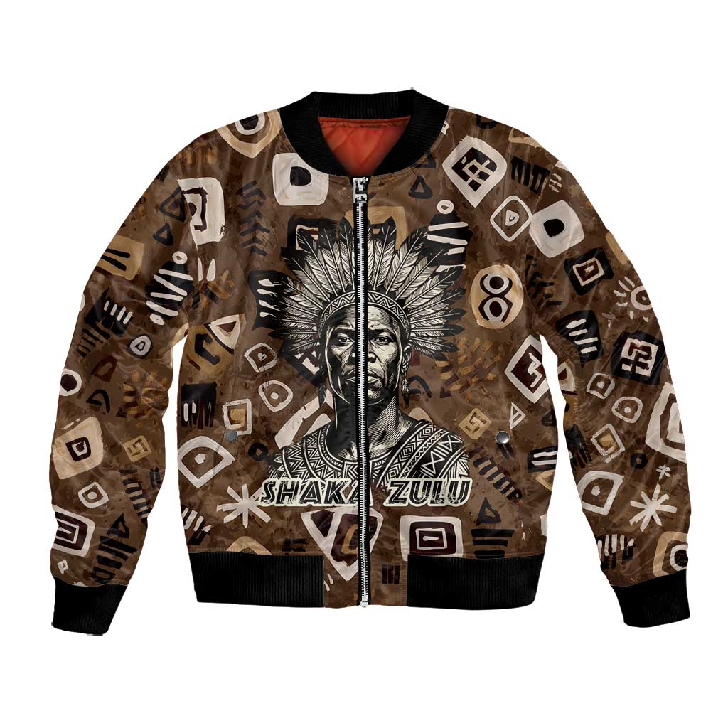 Shaka Zulu Bomber Jacket Monochrome Portrait Zulu Kingdom Heritage Unconquered Spirit Warrior Legacy Theme - African Pride