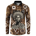 Shaka Zulu Button Sweatshirt Monochrome Portrait Zulu Kingdom Heritage Unconquered Spirit Warrior Legacy Theme