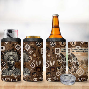 Shaka Zulu 4 in 1 Can Cooler Tumbler Monochrome Portrait Zulu Kingdom Heritage Unconquered Spirit Warrior Legacy Theme - African Pride