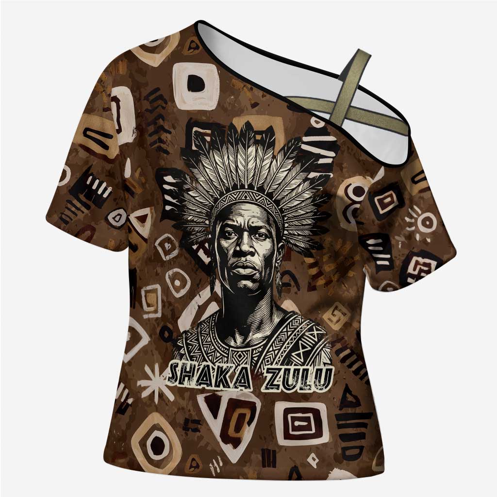 Shaka Zulu Cross Shoulder Shirt Monochrome Portrait Zulu Kingdom Heritage Unconquered Spirit Warrior Legacy Theme - African Pride
