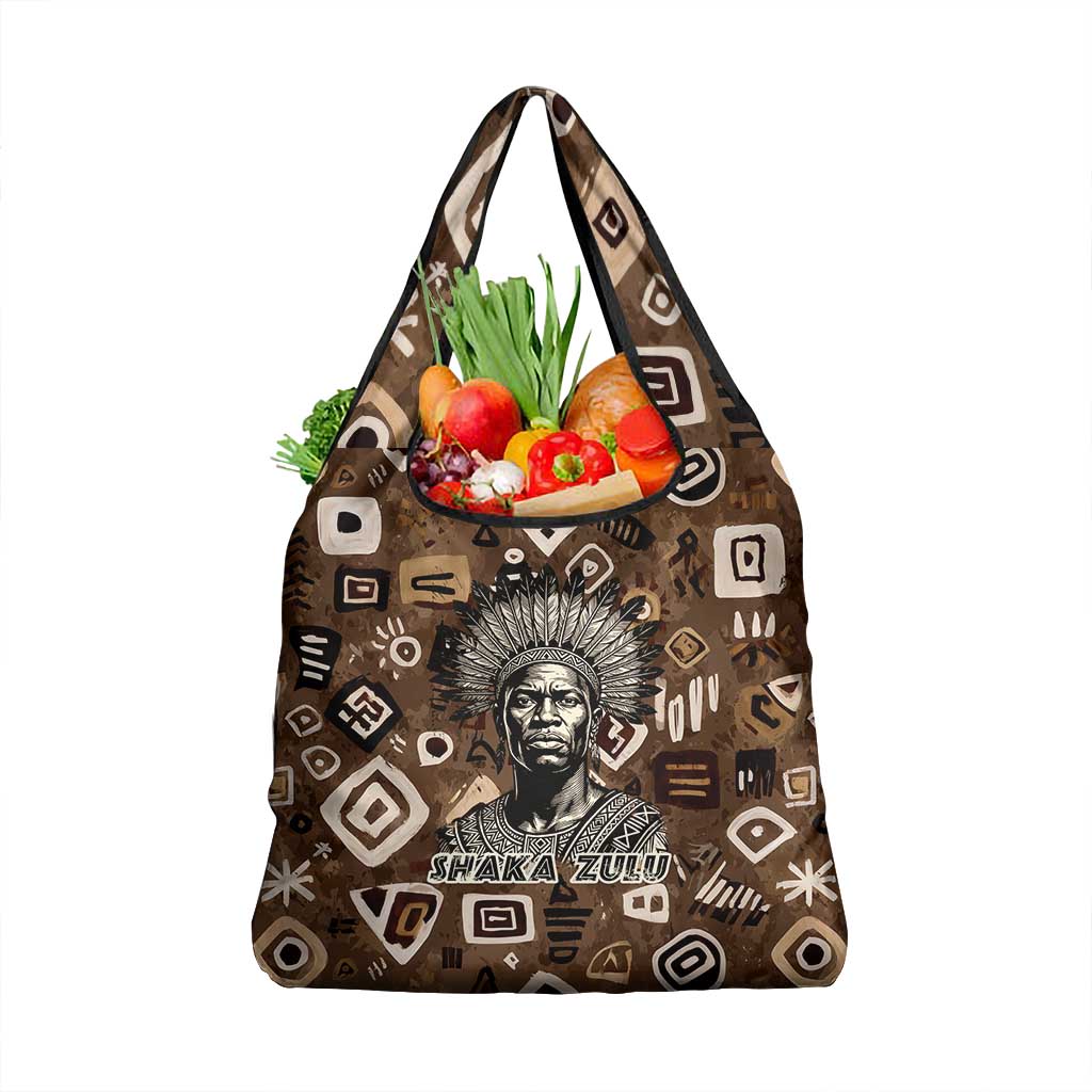 Shaka Zulu Grocery Bag Monochrome Portrait Zulu Kingdom Heritage Unconquered Spirit Warrior Legacy Theme - African Pride