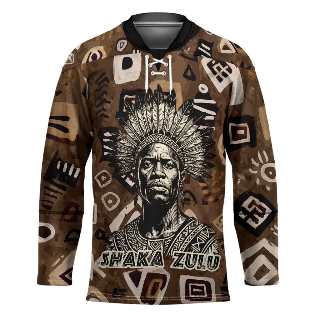 Shaka Zulu Hockey Jersey Monochrome Portrait Zulu Kingdom Heritage Unconquered Spirit Warrior Legacy Theme - African Pride