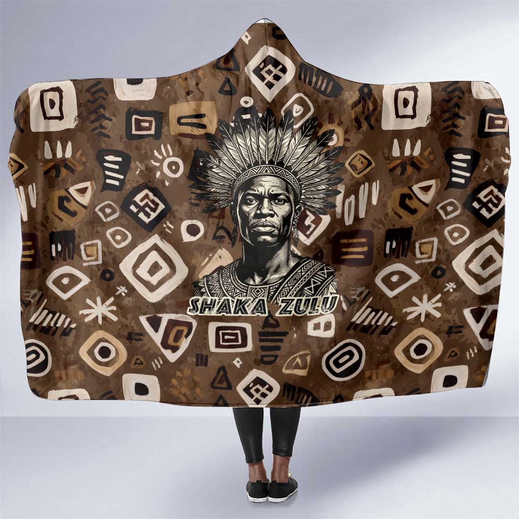 Shaka Zulu Hooded Blanket Monochrome Portrait Zulu Kingdom Heritage Unconquered Spirit Warrior Legacy Theme - African Pride