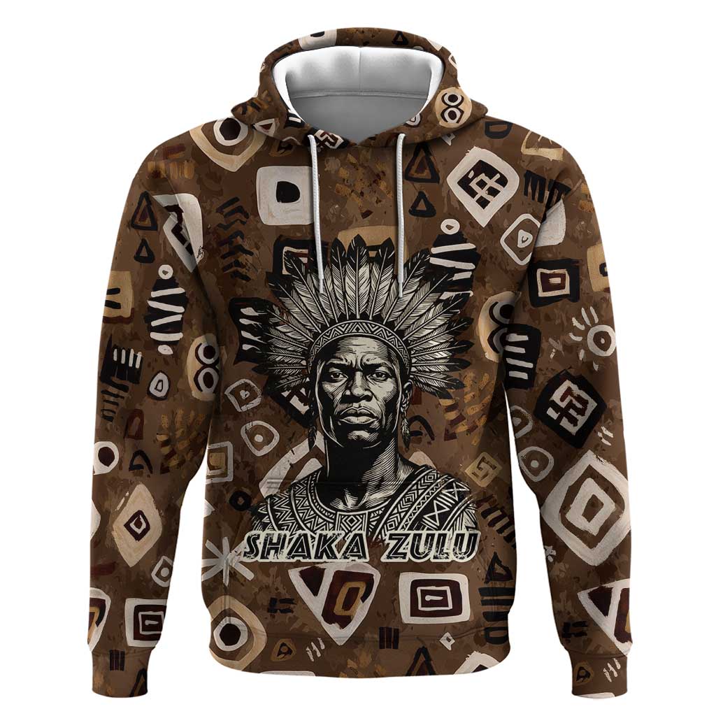 Shaka Zulu Hoodie Monochrome Portrait Zulu Kingdom Heritage Unconquered Spirit Warrior Legacy Theme - African Pride