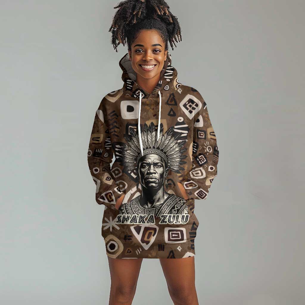 Shaka Zulu Hoodie Dress Monochrome Portrait Zulu Kingdom Heritage Unconquered Spirit Warrior Legacy Theme - African Pride
