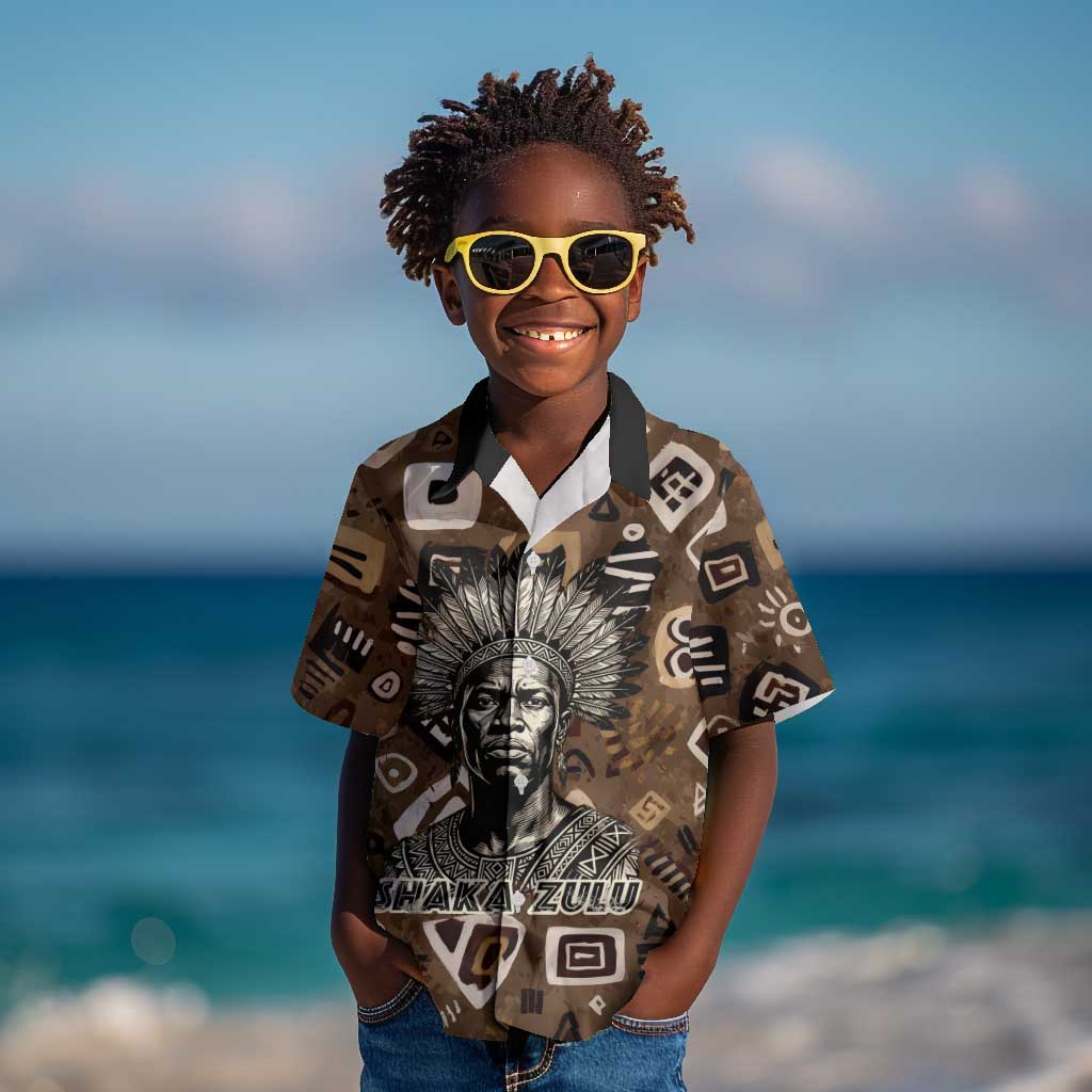 Shaka Zulu Kid Hawaiian Shirt Monochrome Portrait Zulu Kingdom Heritage Unconquered Spirit Warrior Legacy Theme - African Pride