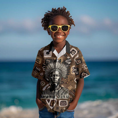 Shaka Zulu Kid Hawaiian Shirt Monochrome Portrait Zulu Kingdom Heritage Unconquered Spirit Warrior Legacy Theme - African Pride