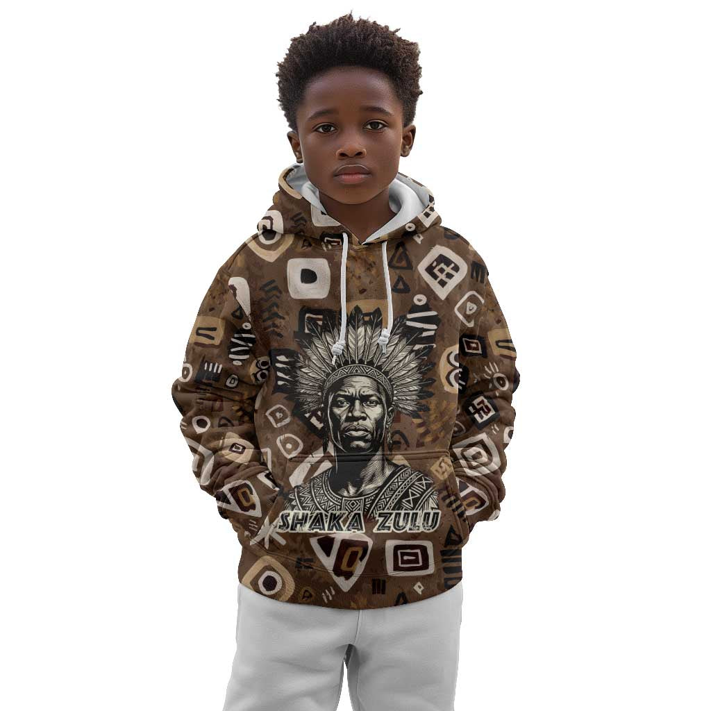 Shaka Zulu Kid Hoodie Monochrome Portrait Zulu Kingdom Heritage Unconquered Spirit Warrior Legacy Theme - African Pride