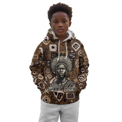Shaka Zulu Kid Hoodie Monochrome Portrait Zulu Kingdom Heritage Unconquered Spirit Warrior Legacy Theme - African Pride