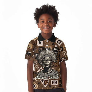 Shaka Zulu Kid Polo Shirt Monochrome Portrait Zulu Kingdom Heritage Unconquered Spirit Warrior Legacy Theme - African Pride