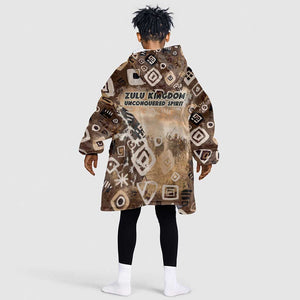 Shaka Zulu Kid Wearable Blanket Hoodie Monochrome Portrait Zulu Kingdom Heritage Unconquered Spirit Warrior Legacy Theme - African Pride