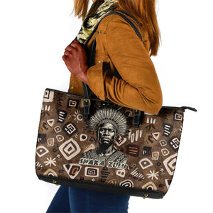 Shaka Zulu Leather Tote Bag Monochrome Portrait Zulu Kingdom Heritage Unconquered Spirit Warrior Legacy Theme - African Pride