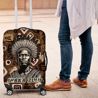 Shaka Zulu Luggage Cover Monochrome Portrait Zulu Kingdom Heritage Unconquered Spirit Warrior Legacy Theme - African Pride