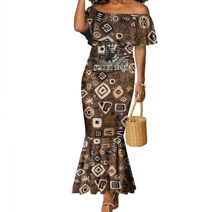 Shaka Zulu Mermaid Dress Monochrome Portrait Zulu Kingdom Heritage Unconquered Spirit Warrior Legacy Theme - African Pride