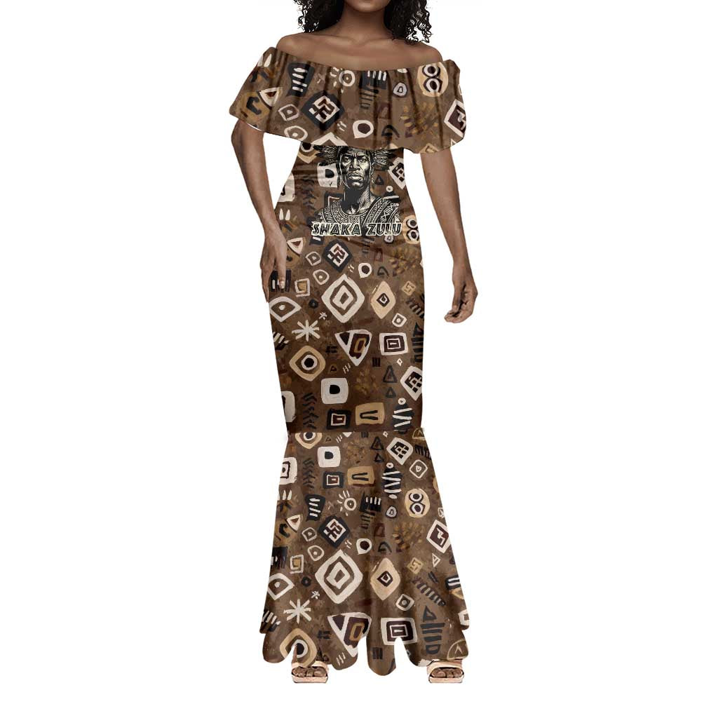 Shaka Zulu Mermaid Dress Monochrome Portrait Zulu Kingdom Heritage Unconquered Spirit Warrior Legacy Theme - African Pride