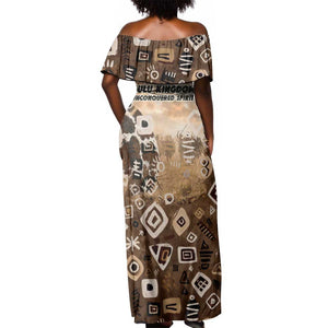 Shaka Zulu Off Shoulder Maxi Dress Monochrome Portrait Zulu Kingdom Heritage Unconquered Spirit Warrior Legacy Theme - African Pride